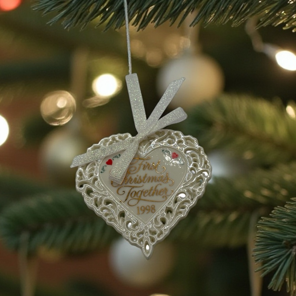 1998 Carlton Cards First Christmas Together ceramic Heart Ornament  3” with box
